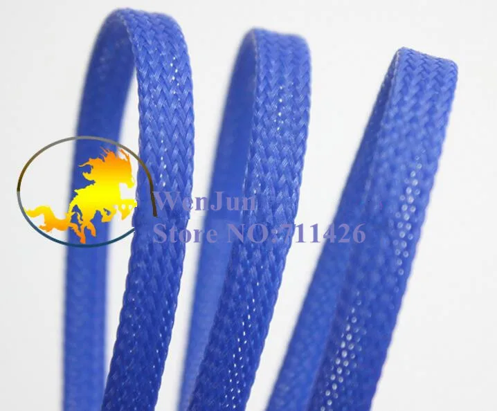 10mm PET Expandable Snakeskin network wire weaving mesh Braided Sleeving for Power cable---Blue Color