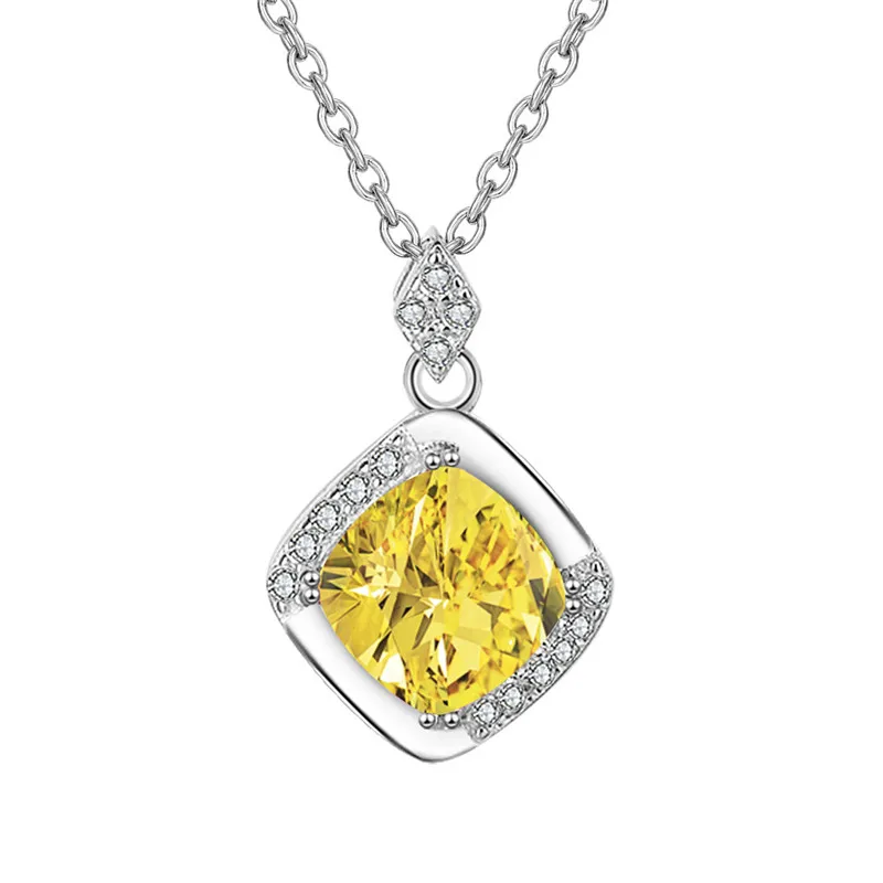 CC Necklaces Pendants For Women Sterling Zirconia Square Pink/Yellow Stone Fashion Jewelry No Chain CCN257