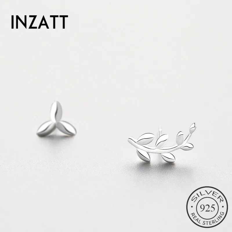 SOFTPIG Asymmetry 100% 925 Sterling Silver Exquisite Leaf Stud Earrings For Women Birthday Party Promotion Charm Fine Jewelry