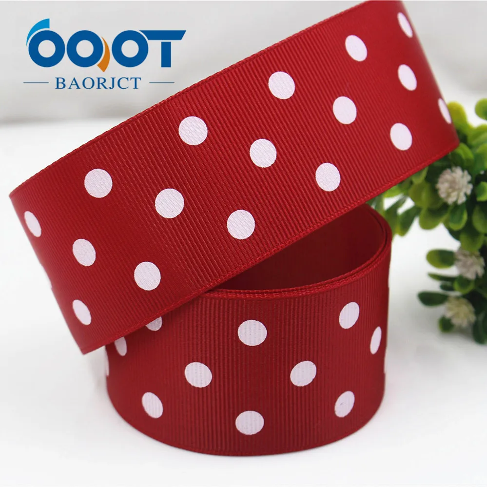 OOOT BAORJCT 176181 38mm 10 yard/lot Dots Ribbons Thermal transfer Printed grosgrain Wedding Accessories DIY handmade material