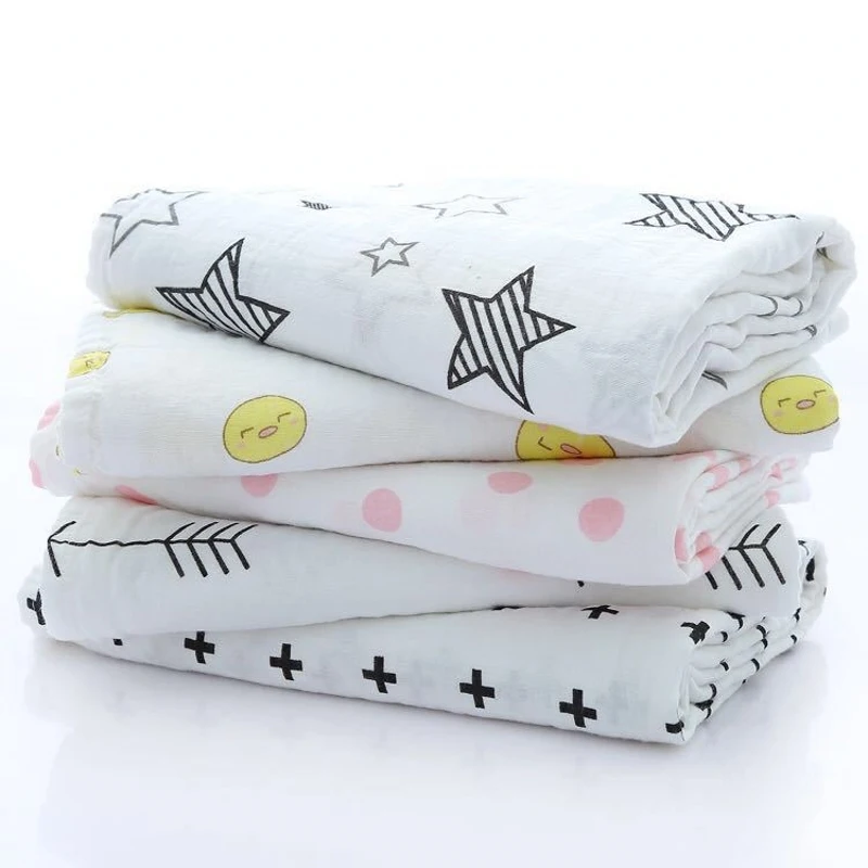 Double gauze baby blanket Muslin Swaddle Wraps Cotton cartoon 10 Colors Baby Blankets Newborn Bamboo Muslin Blankets 112x120cm