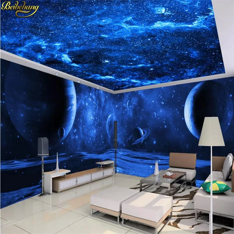 

beibehang Custom wallpaper mural dreamy blue space universe moon theme 3D background papel de parede wall papers home decor