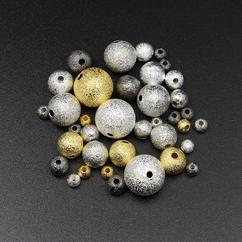 20-100pcs/lot 4 6 8 10 12mm Gold Color Round Copper Spacer Beads Frosted Ball End Seed Bead For Necklace Bracelet Jewelry Making