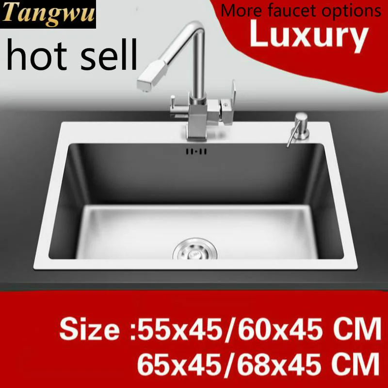 

Free shipping Apartment luxury kitchen manual sink single trough vogue 304 stainless steel hot sell 55x45/60x45/65x45/68x45 CM