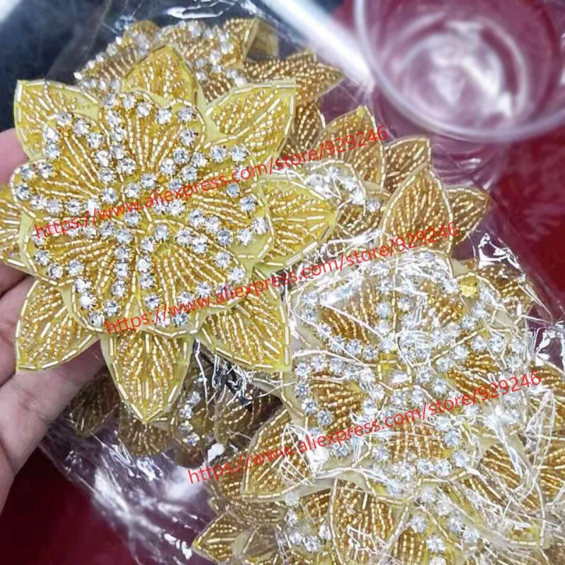 11.5cm round yellow flower trims for dress gold white crystal rhinestone applique for garment bag shoes hat decorative accessory