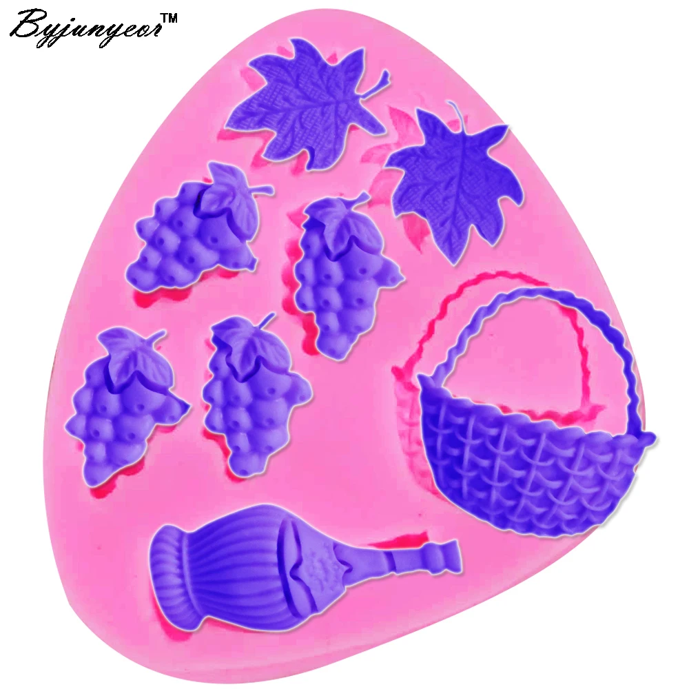 Epoxy UV Resin F1239 Grape Maple Basket Wine Bottle Pattern Cake Border Fondant  Chocolate Silicone Mold Baking