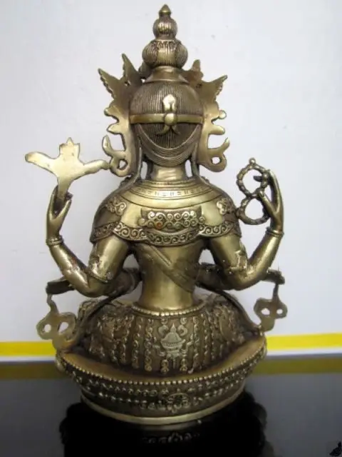 28 cm */ Elaborate Chinese Tibetan Buddhism Brass Bodhisattva Four arm Kwan Yin Buddha Statue