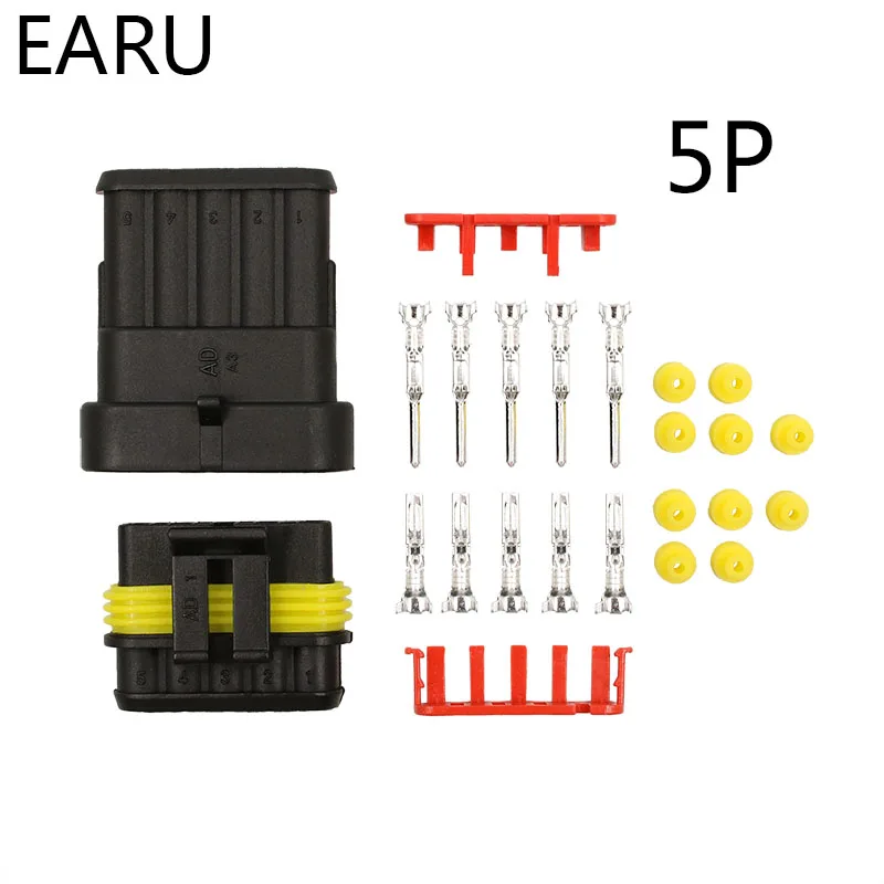 5 sets Kit 2 pin 1/2/3/4/5/6 pins Way AMP 1.5 Super Seal Sealing Waterproof Electrical Wire Cable Connector Plug for Car Auto