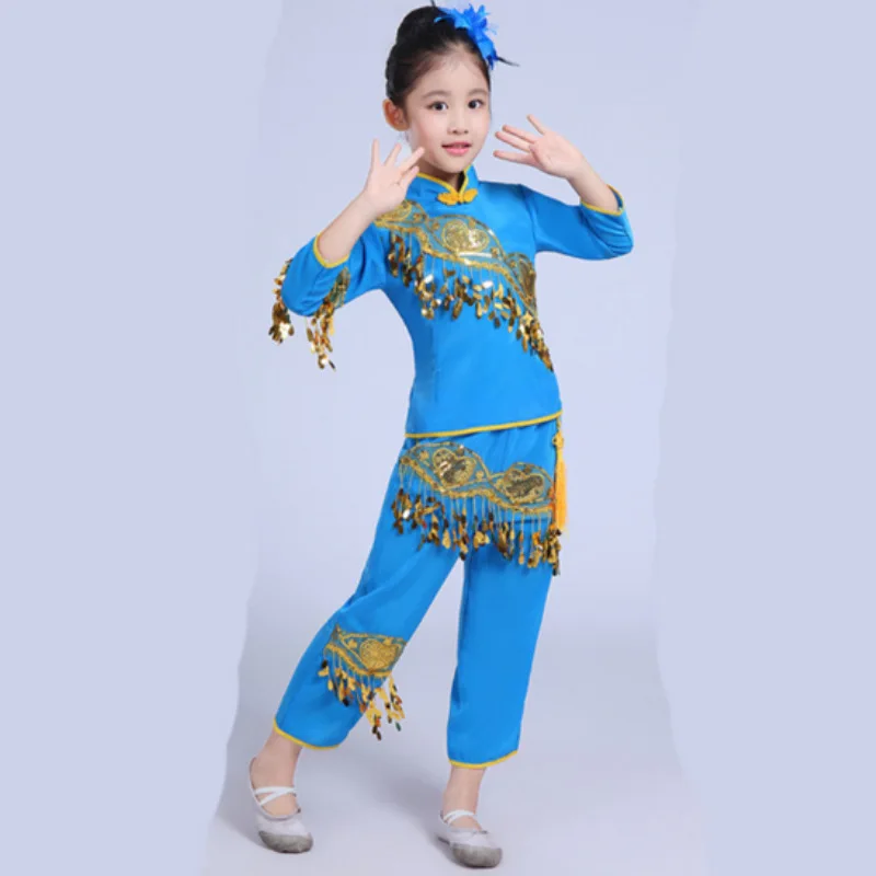 New style children's girls classical dance Yangko costumes festive dance drum suit fan dance costumes