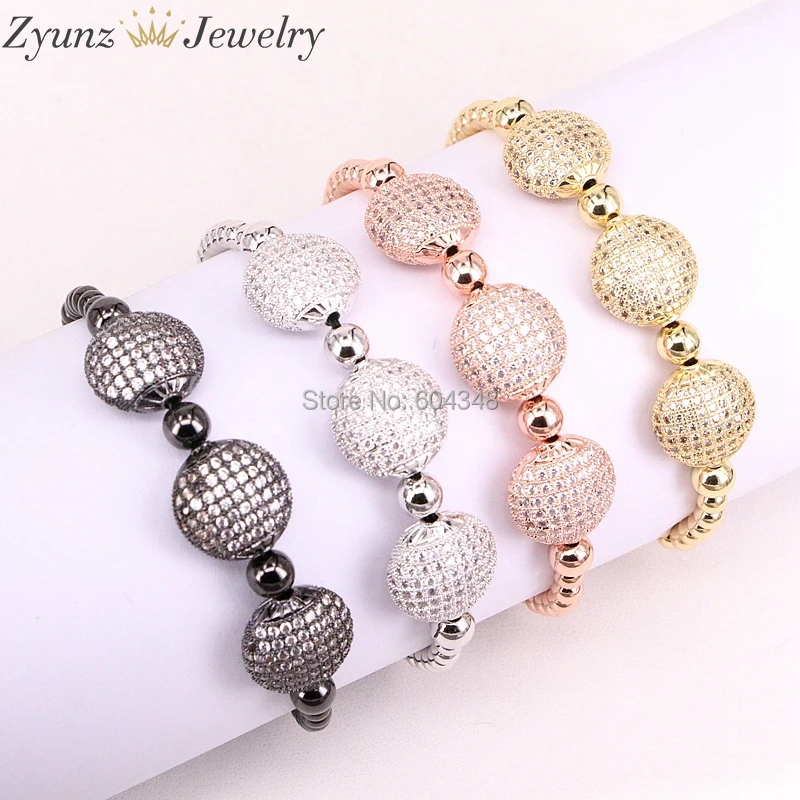 5 Strands ZYZ312-2985 Fashion 3 Round Ball Micro Pave CZ Crystal Macrame Braided Weave Charm Copper Bead Bracelet Jewelry