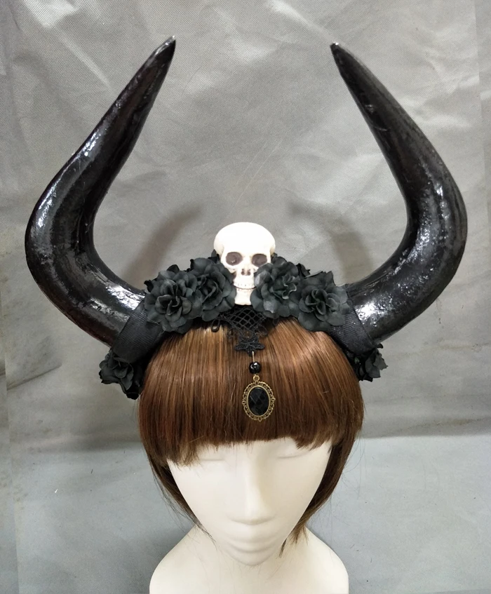 

Handmade Unique Black Veil Lacee Skull Roses Flower Crown Horn Antler Goth Headband Halloween Fancy Dress Headpieces