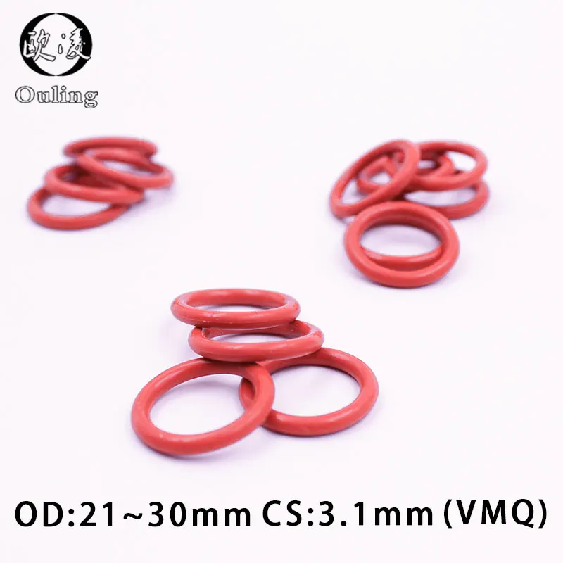 

5PCS/lot Red Silicon Rings Silicone O ring 3.1mm Thickness OD21/22/23/24/25/26/27/28/29/30mm Rubber O-Ring Seal Gasket Ring