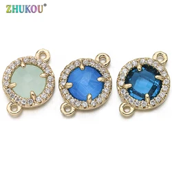 9*13mm High Quality Brass Cubic Zirconia Round shape Charms Connectors DIY Jewelry Findings Making, Hole:0.5mm Model: VS295