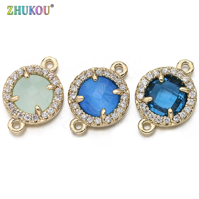 9*13mm High Quality Brass Cubic Zirconia Round shape  Charms Connectors DIY Jewelry Findings Making, Hole:0.5mm Model: VS295