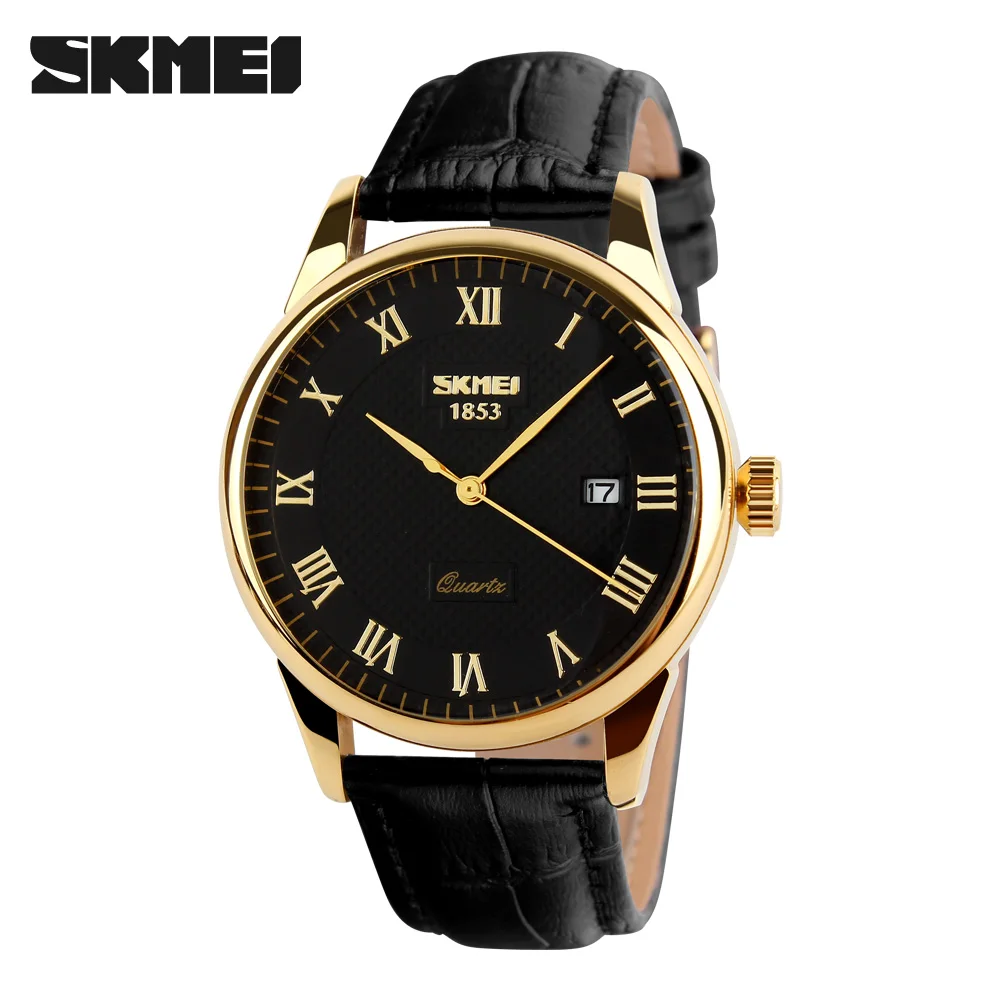 SKMEI-Montre habillée étanche pour homme, style britannique, affaires, montres décontractées, affichage de la date à quartz, montres-bracelets de