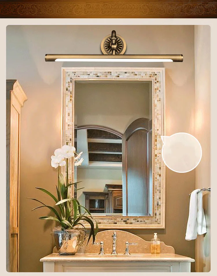 ACMHNC Lampada Da Specchio Bagno Vintage Con Interruttore Tirante, LED Lampada Da Bagno IP44 Luce Per Trucco Per Tavolo Armadio 4000K Lampada Da Parete Interni Retrò Girevole 240 °,Red bronze/55cm
