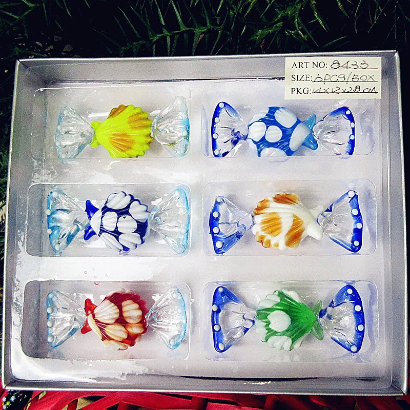 6pcs Custom Antique Murano Hand Blown Glass Candy Figurine Christmas tree ornaments Pendant Glass sweets charms birthday gifts