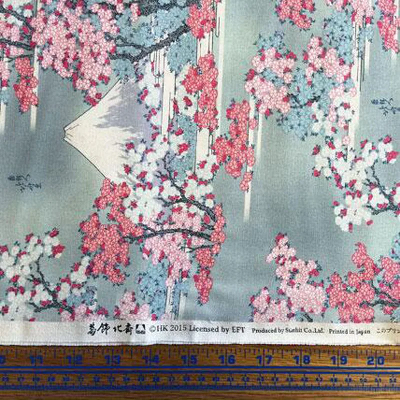 Wide 140cm Stretch Japanese Cotton Poplin Fabric Mount Fuji Cherry Blossom Print Cotton Fabric Sewing Patchwork DIY Girl Dress