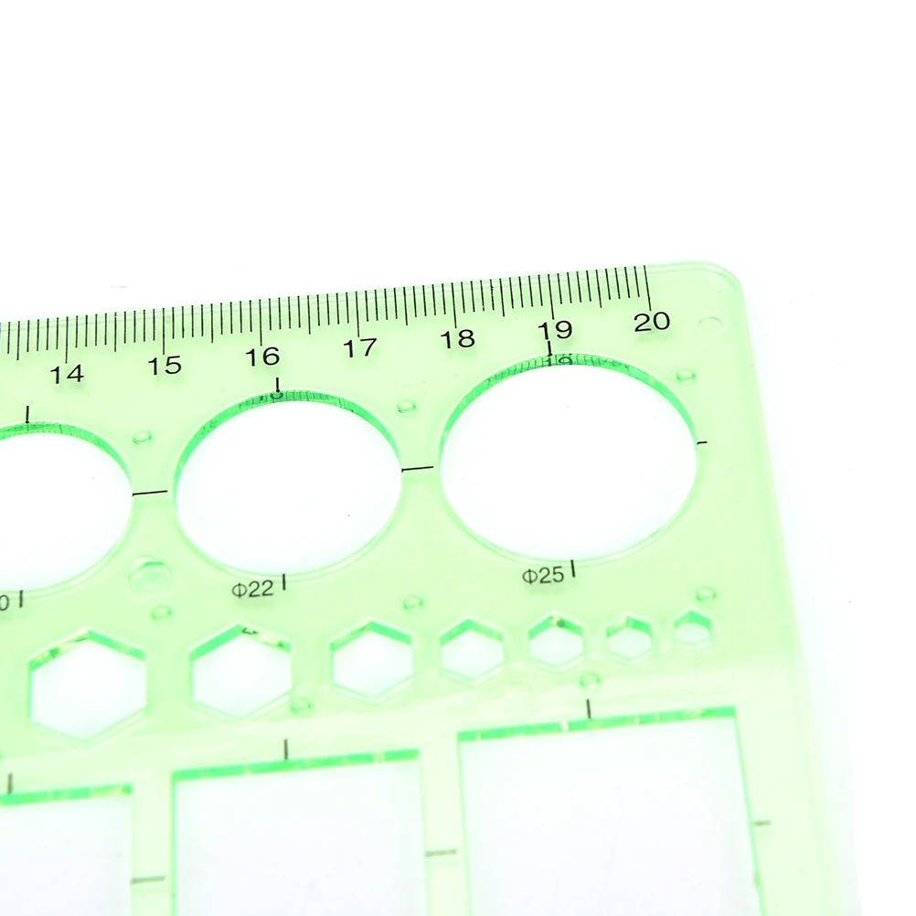 Green Plastic Circles Squares Hexagons Geometric Template Ruler 0-20cm Ruler Size : 22 x 10.5cm