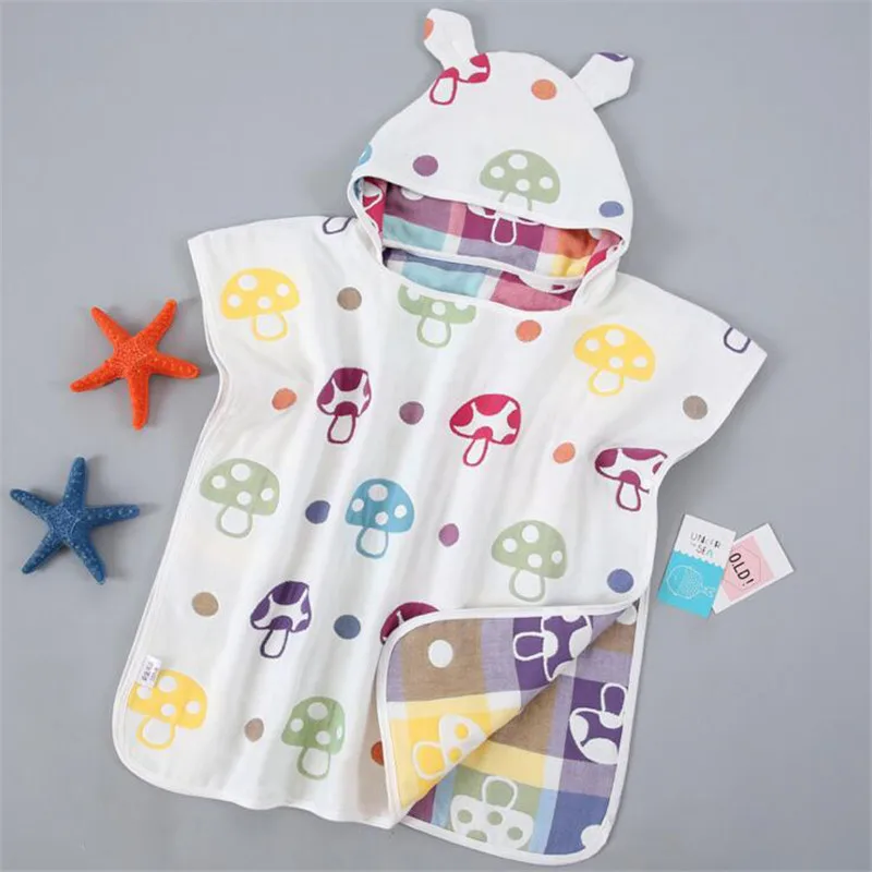 100% cotton soft gazue baby hooded baby towel 65*60cm kids hooded cloak hooded blanket 2-7years Baby Bath Towel 6 Layers Muslin