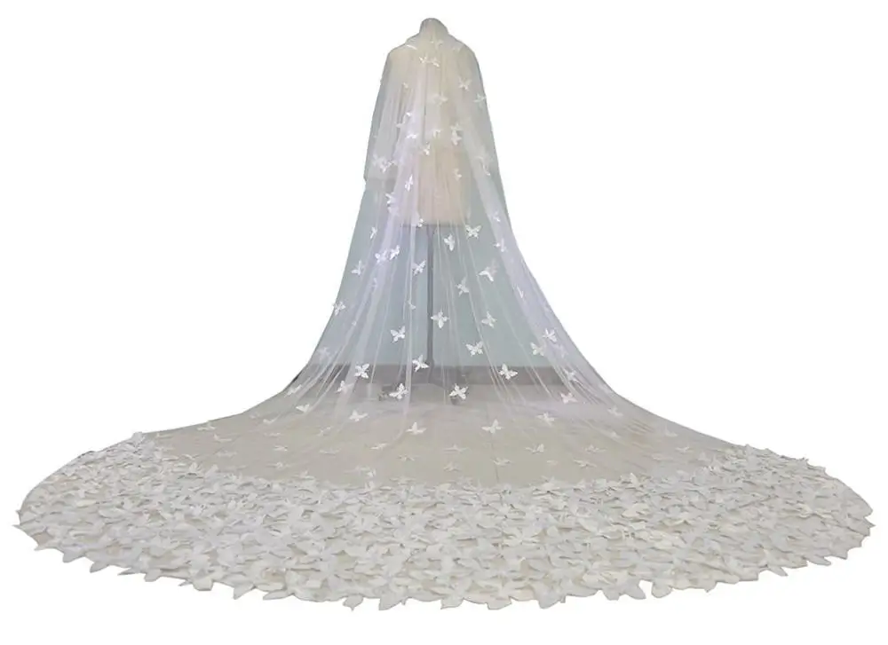 

Hot Sell White/Ivory Wedding Veil Pansy Flower Two Layers Long Trailing Veil Cathedral Veil Wedding Accessories Veu De Noiva