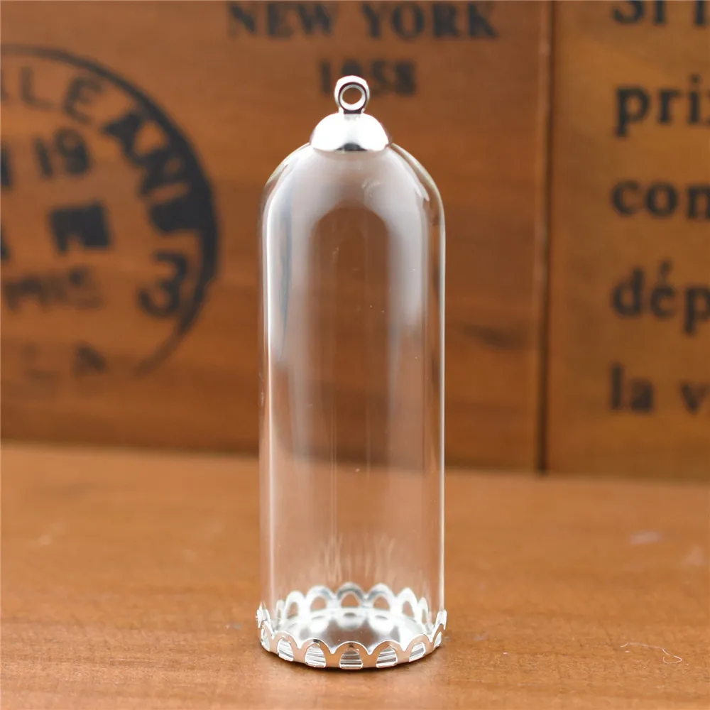 4pcs 50*18mm Hollow Glass Tube With Setting Base Beads Cap Set Glass Vials Pendant Glass Bottle Jewelry Findings