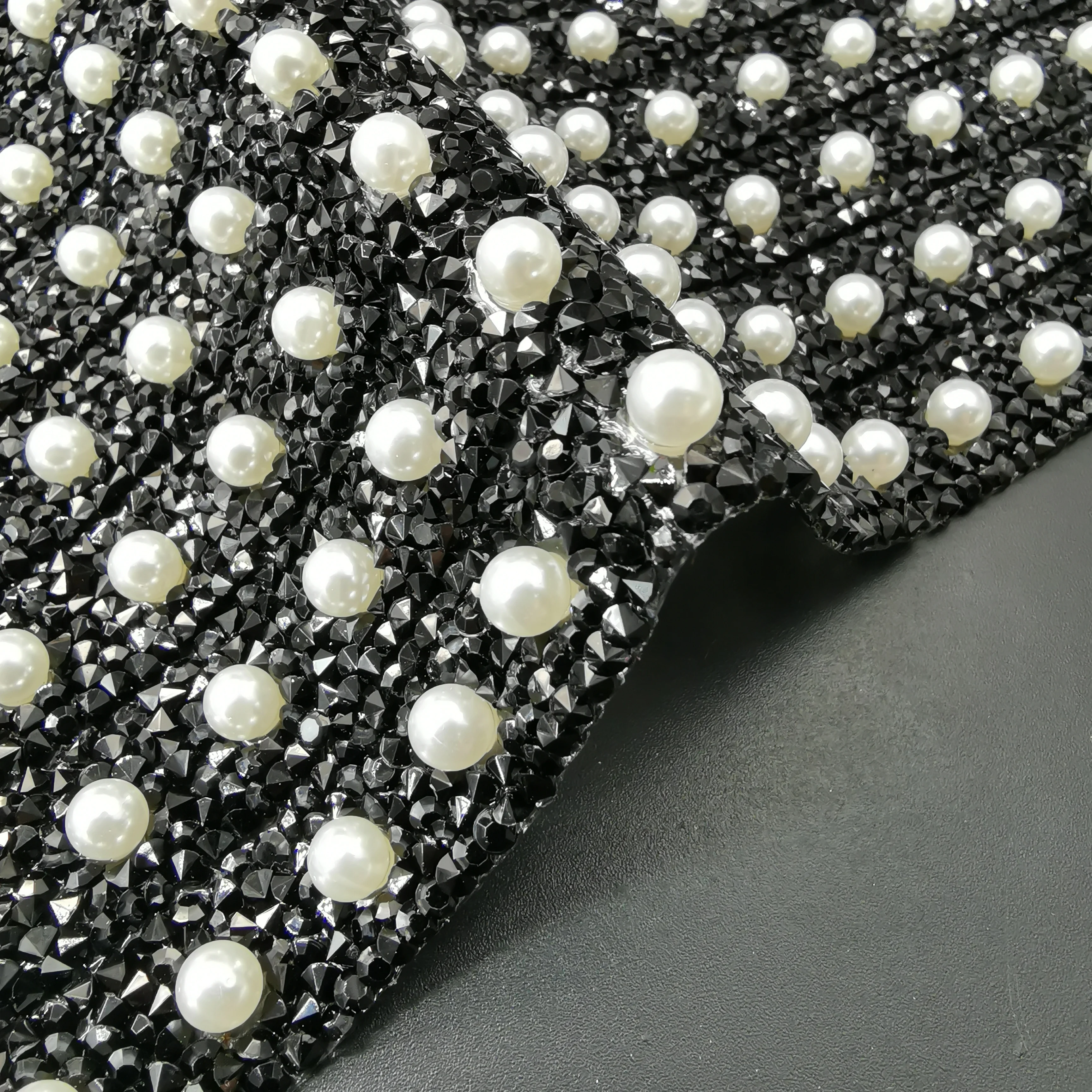 24*40cm Pearl Glitter Multicolor Rhinestone Mesh Trim Hotfix Crystal Fabric Sheet Strass Ribbon Applique For Dress Crafts