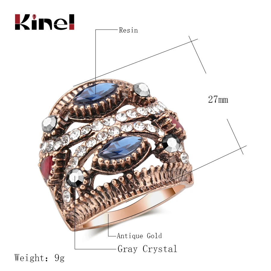 Kinel Natural Stone Vintage Ring For Women Bohemia Ethnic Wedding Jewelry Antique Gold Color Turkish Punk Big Rings 2019 New