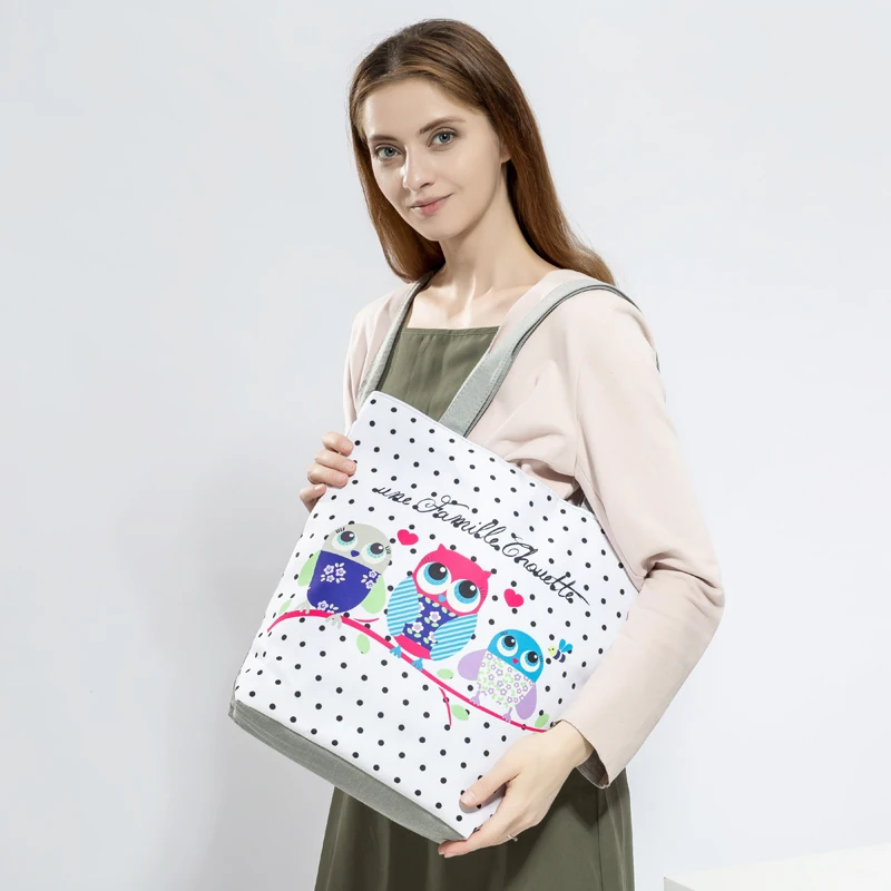 Floral And Owl Printed  Women\'s Casual Tote Female Daily Use Female Shopping Bag Ladies Single Shoulder Handbag Simple Beach Bag