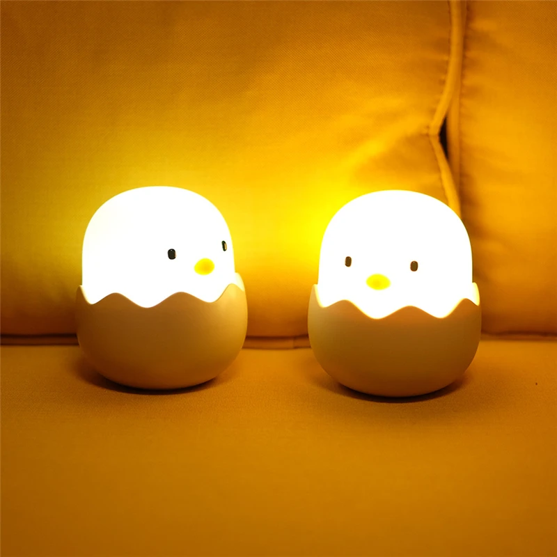 LED Night Light Animal Egg Chick Shape Rechargeable Night lamp Soft Cartoon Baby Nursery Bedroom Lamp for Children Birthday Gift