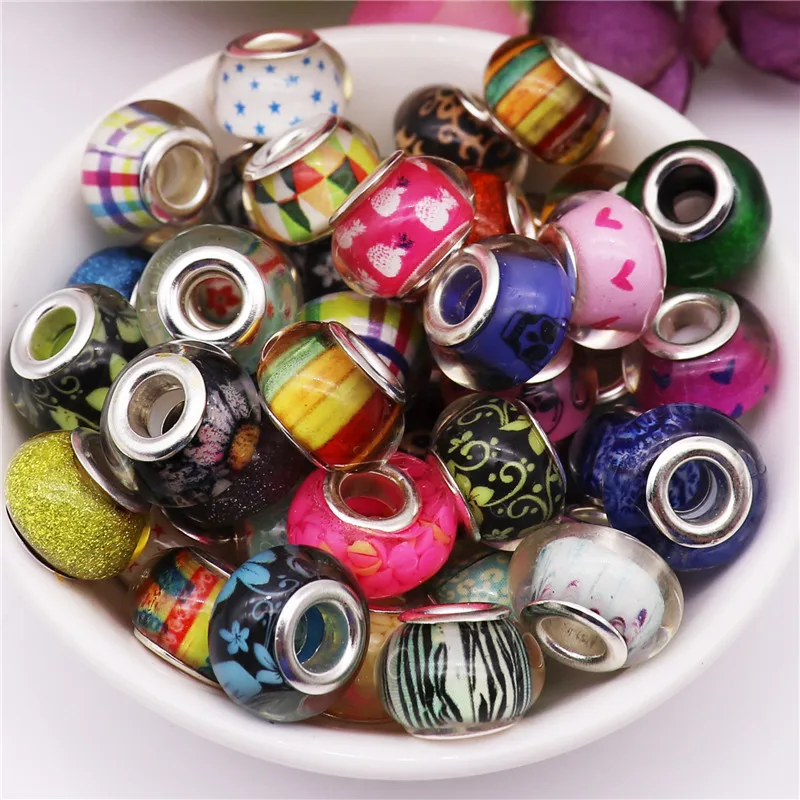 

50pcs New Mix color big hole beads charms spacer murano bead fit for original Pandora bracelet bangle for DIY jewelry Making