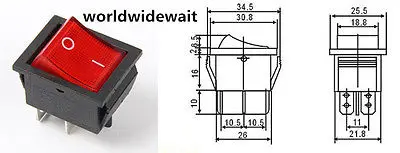2pcs #12 Tipo Moedor De Carne Peças Interruptor Vermelho 250V 10A Rocker Switch KCD4