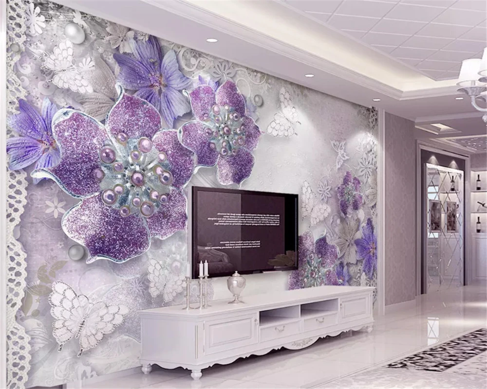 beibehang wallpaper noble gorgeous purple European flower3d TV background wall papel de parede  wallpaper for walls 3 d tapeten