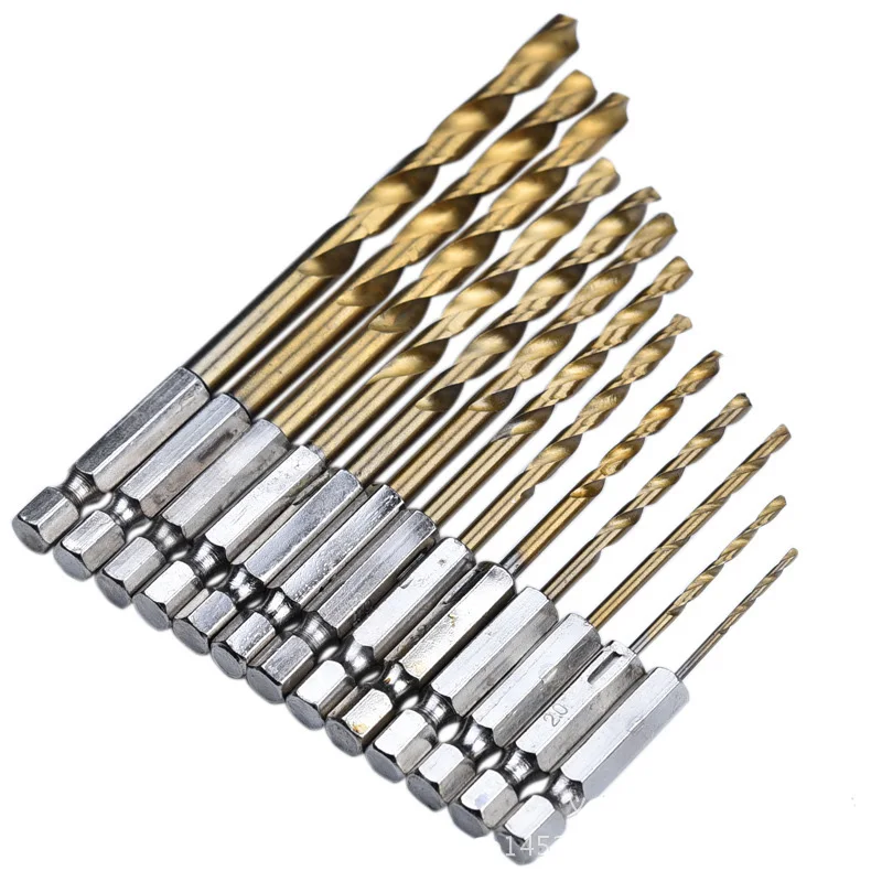 

13Pcs Twist Drill Bit Set High Speed Steel Titanium Punch Drill HSS 1.5mm-6.5mm Titanium Coated Drill Wood Working Tool Set