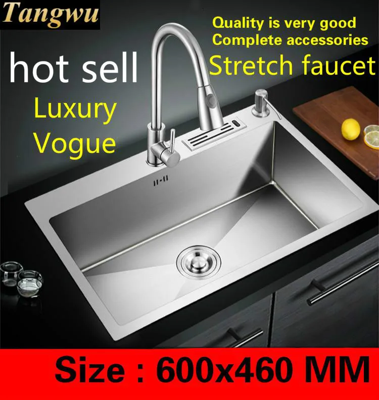 

Free shipping Apartment standard kitchen manual sink single trough do the dishes 304 stainless steel luxury hot sell 600x460 MM