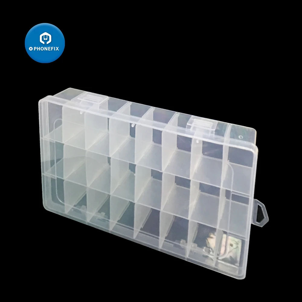 Caixa de plástico de armazenamento de 24 grades, para acessórios de telefone, peças de reposição, contêiner, eletrônico prático, organizador de reparo