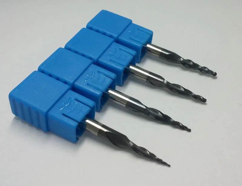 4PCS Assorted R0.25&0.5&0.75&1.0mm HRC55 Tungsten solid carbide Tapered Ball Nose End Mills and cone cutter