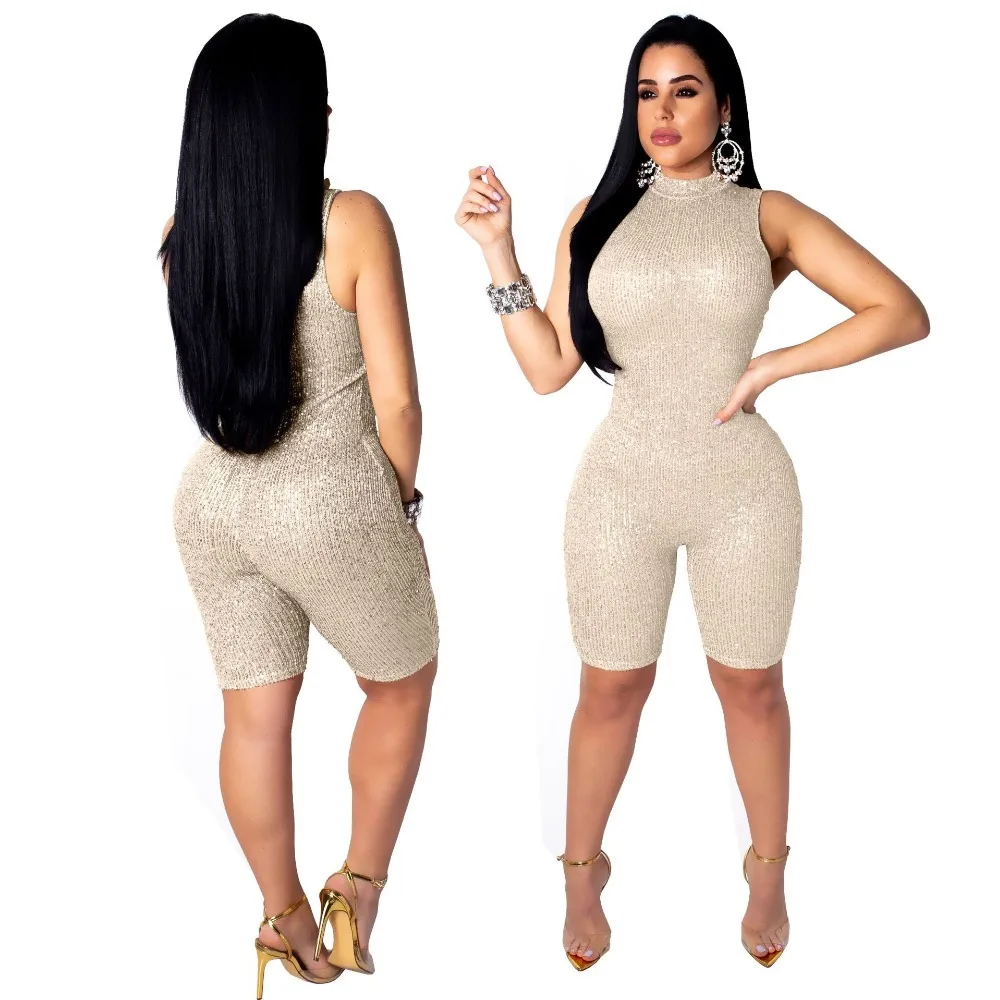 Sequin playsuit เซ็กซี่ rompers womens jumpsuit bodycon สั้นเสื้อผ้าผู้หญิง 2019