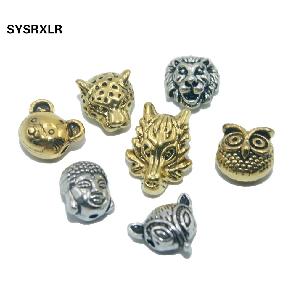 10 Pcs Antique Metal Forme Animale Fox Owl Lion Buddha Head Spacer Beads Diy Bracelets Necklace For Jewelry Making Accessories