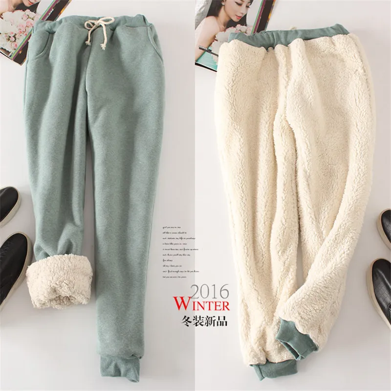 Women Pant Winter Thick Lambskin Cashmere Pants Warm Female Casual Pants Loose Harlan Pants Long Trousers Plus Size Xl