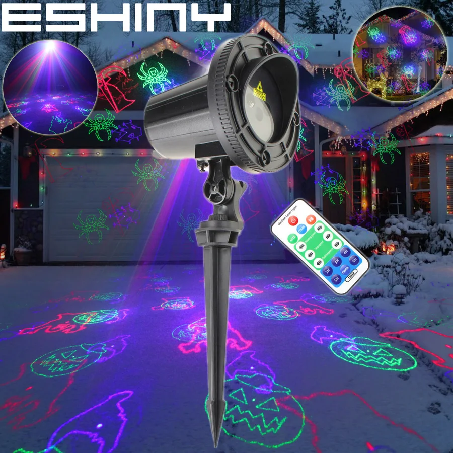 

ESHINY Outdoor IP44 WF RGB Laser 36 Halloween Patterns Projector Family Party Bar Xmas Tree Dance House Wall Garden Light T231D2