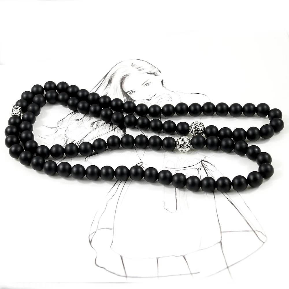 Natural Matte Black Onyx Handmade Necklaces 10mm Beads Mala Necklace Long Necklace Energy Men Jewelry