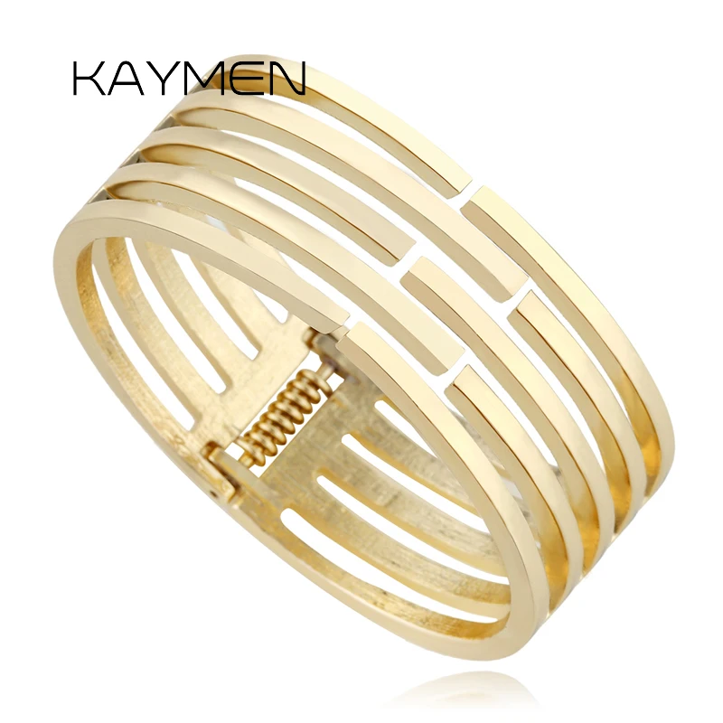 KAYMEN-brazalete dorado liso para mujer y niña, diseño único, sencillo, para boda, fiesta, graduación, BR-03194