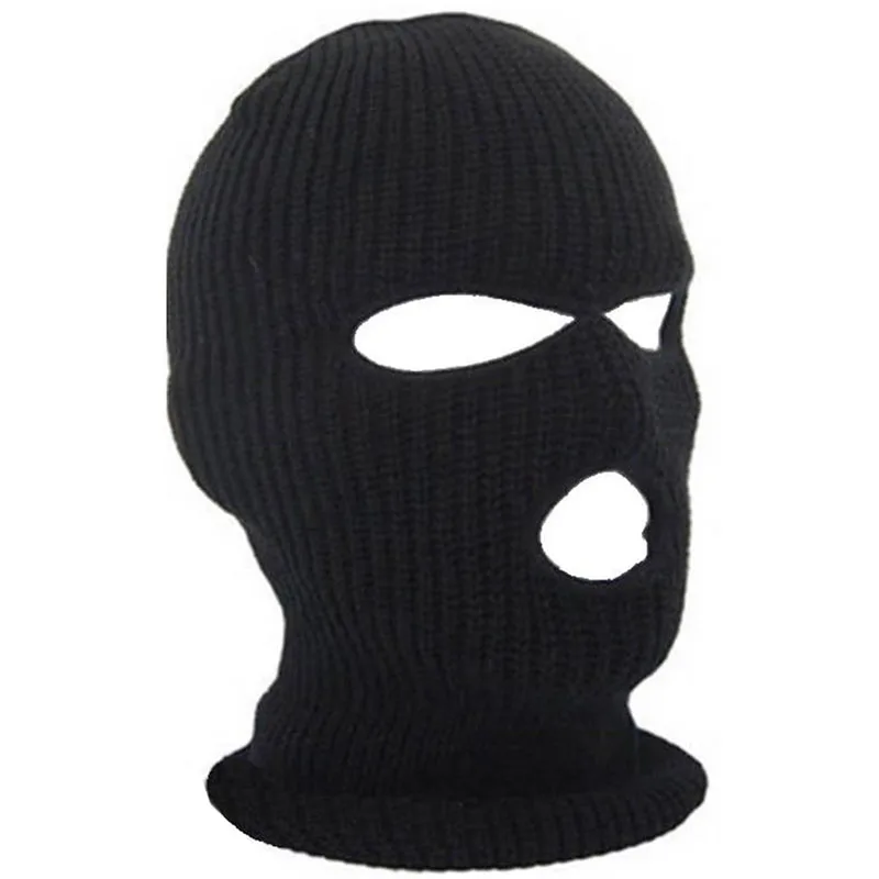 3 Hole Hot Mask Balaclava Black Knit Hat Face Shield Beanie Cap Snow Winter Warm -Y107