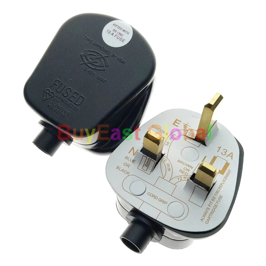 (1 PC) UK, Ireland, Malaysia, Singapore, Rewireable Main Power Plug BS1362 13A Fused Black Color