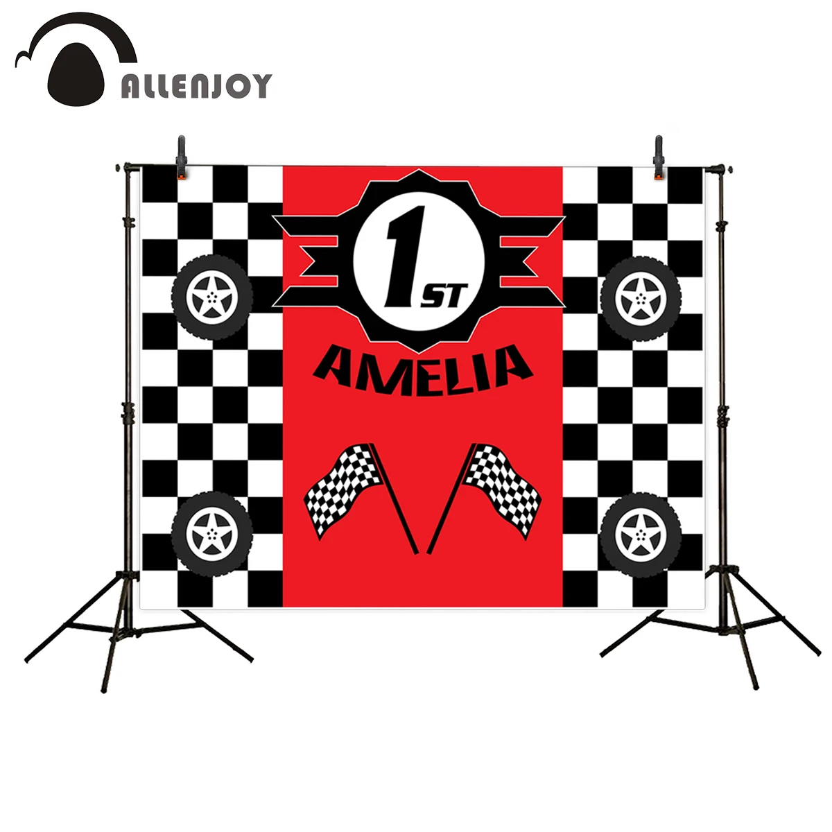 Allenjoy vinyl photographic background Black and white lattice red racing cartoon customize Photographic background for studio