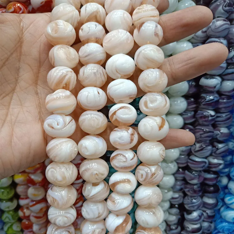 30PCS/LOT Spin Flower Handmade Lampwork Beads 14mm Round Loose Lampwork Glaze Beads For DIY Fashion Jewelry Making Accessories