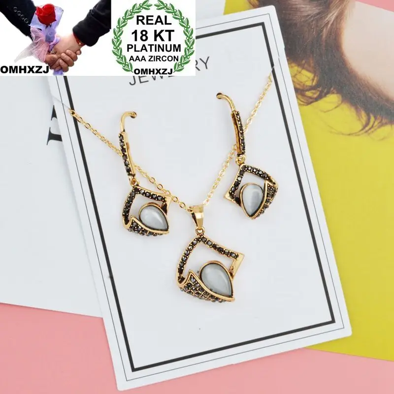 

OMHXZJ Wholesale Personality Fashion OL Woman Girl Party Wedding Vintage Zircon 18KG Gold Earrings+Necklace Jewelry Set SE25