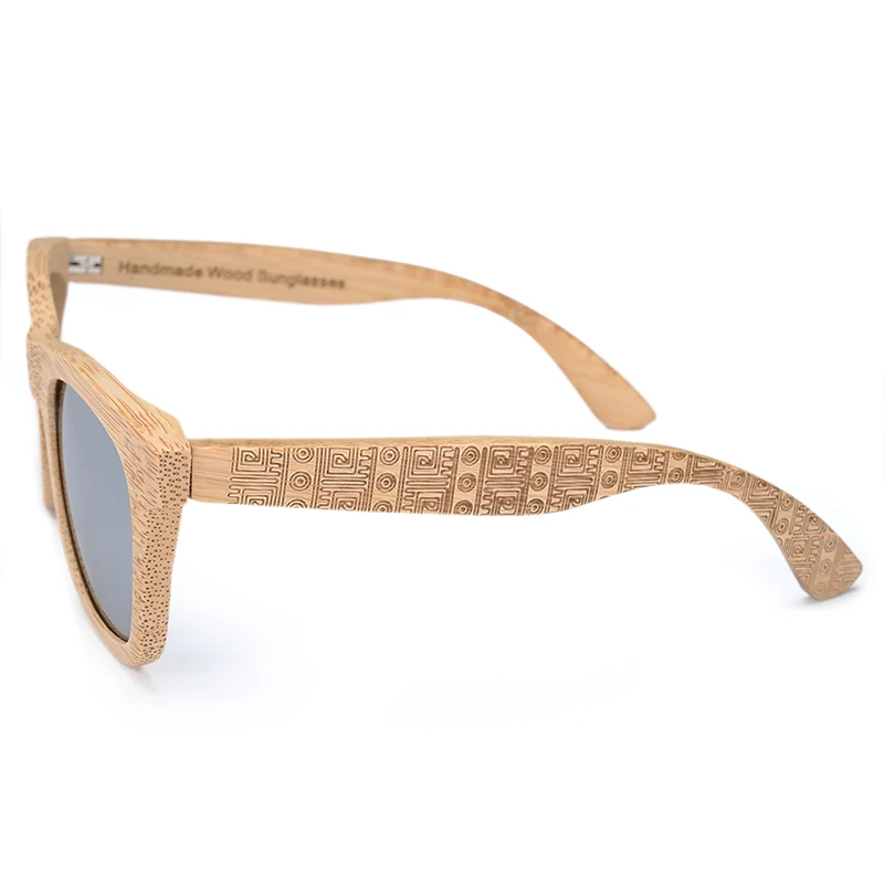 BOBO BIRD Okulary Bamboo Sunglasses With Silver Polarized Lens Men Women Glasses Pattern Engraved