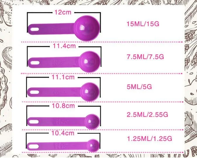 

Measuring Spoon 5pcs/set(1.25 2.5 5 7.5 15ml) Food Thickening Of Coffee Milk Tea Fruit Powder free shipping HK68